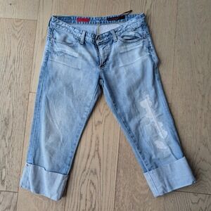 AG Adriano‎ Goldschmied The Shorty Denim Capri Jeans Womens Distressed 28R